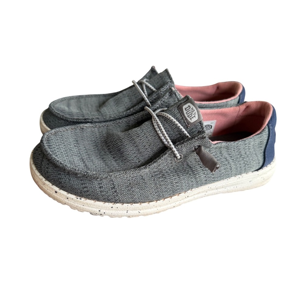 Hey Dude Wendy Sport Mesh Shoes Womens 7 Grey Navy Pink Good Slip On Loafers - Picture 2 of 6